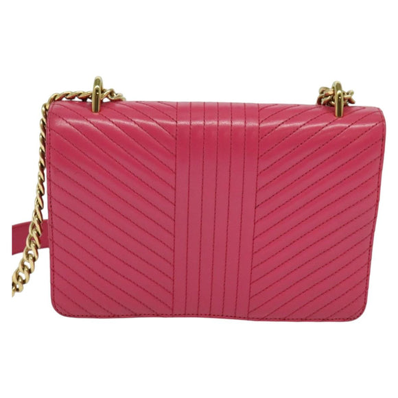 PRADA Chain Shoulder Bag Leather Pink Gold Auth 122903