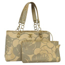 CHANEL Camelia Chain Tote Bag Straw Beige CC Auth 122907-1