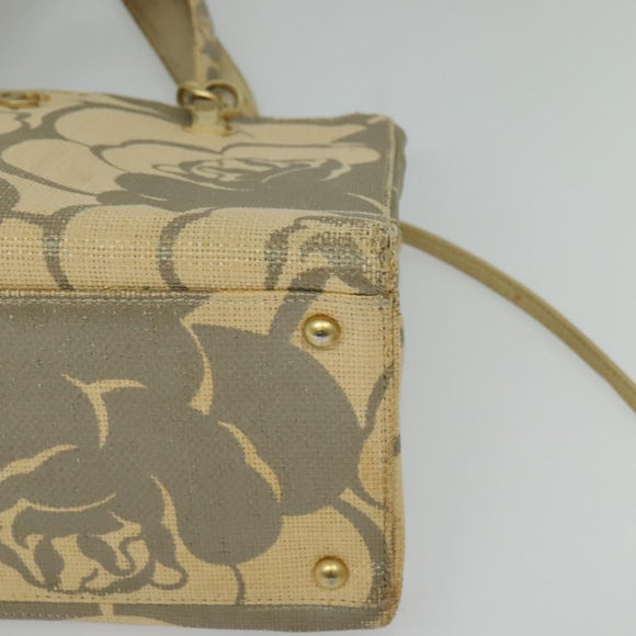 CHANEL Camelia Chain Tote Bag Straw Beige CC Auth 122907