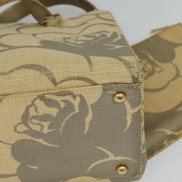 CHANEL Camelia Chain Tote Bag Straw Beige CC Auth 122907