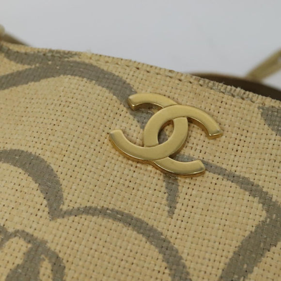 CHANEL Camelia Chain Tote Bag Straw Beige CC Auth 122907