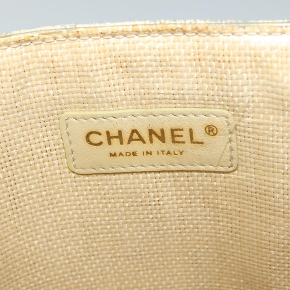CHANEL Camelia Chain Tote Bag Straw Beige CC Auth 122907