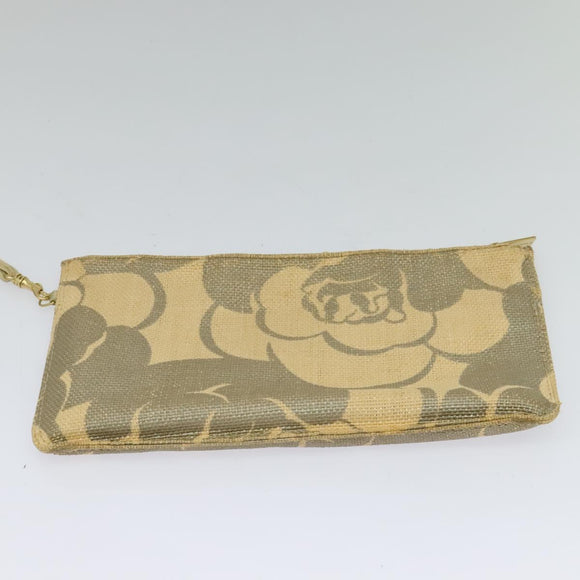 CHANEL Camelia Chain Tote Bag Straw Beige CC Auth 122907