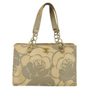 CHANEL Camelia Chain Tote Bag Straw Beige CC Auth 122907-2