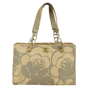 CHANEL Camelia Chain Tote Bag Straw Beige CC Auth 122907 - 0