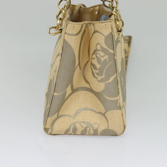 CHANEL Camelia Chain Tote Bag Straw Beige CC Auth 122907