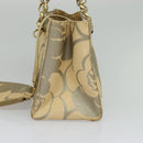 CHANEL Camelia Chain Tote Bag Straw Beige CC Auth 122907-4