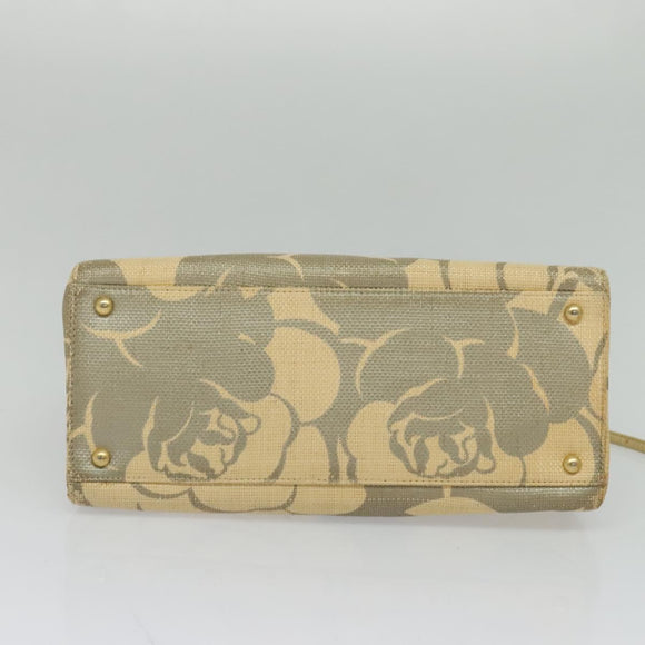 CHANEL Camelia Chain Tote Bag Straw Beige CC Auth 122907