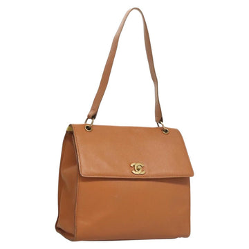 CHANEL Shoulder Bag Caviar Skin Brown Gold CC Auth 122913