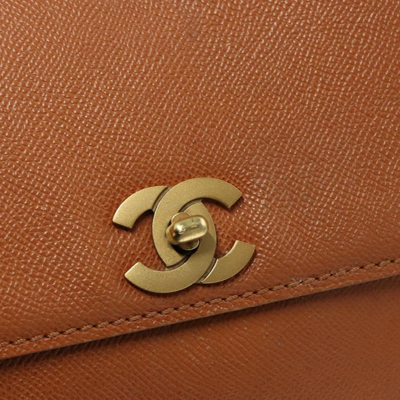 CHANEL Shoulder Bag Caviar Skin Brown Gold CC Auth 122913