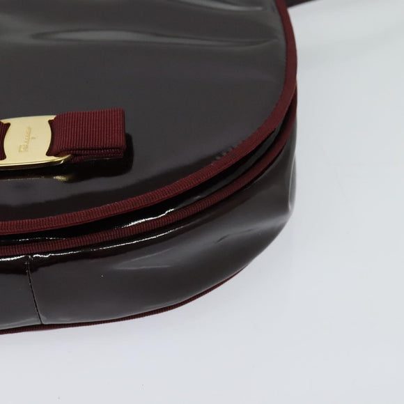 Salvatore Ferragamo Vala Shoulder Bag Patent leather Bordeaux Gold Auth 122920