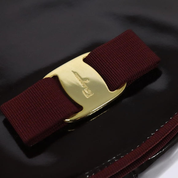 Salvatore Ferragamo Vala Shoulder Bag Patent leather Bordeaux Gold Auth 122920