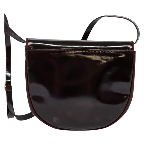 Salvatore Ferragamo Vala Shoulder Bag Patent leather Bordeaux Gold Auth 122920