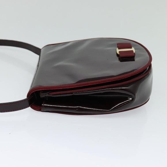 Salvatore Ferragamo Vala Shoulder Bag Patent leather Bordeaux Gold Auth 122920