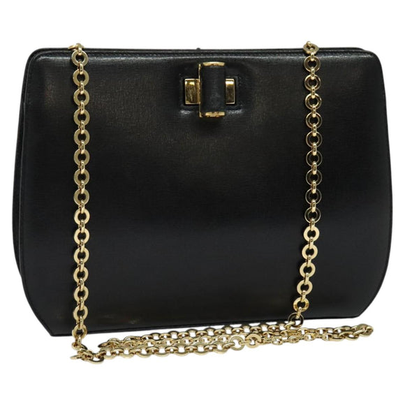 Salvatore Ferragamo Chain Shoulder Bag Leather Black Gold Auth 122921