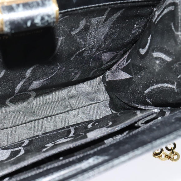 Salvatore Ferragamo Chain Shoulder Bag Leather Black Gold Auth 122921
