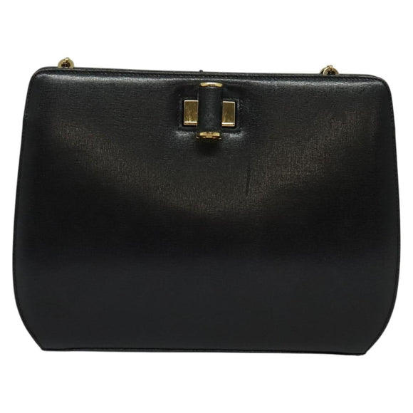 Salvatore Ferragamo Chain Shoulder Bag Leather Black Gold Auth 122921
