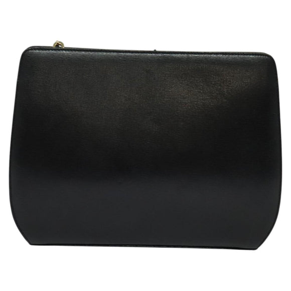 Salvatore Ferragamo Chain Shoulder Bag Leather Black Gold Auth 122921