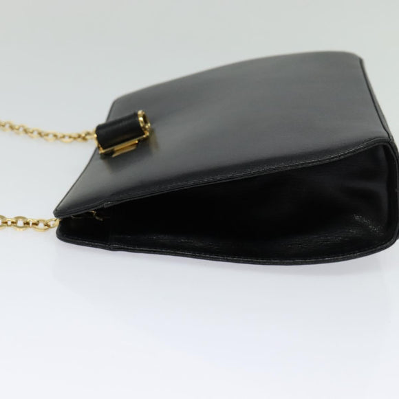 Salvatore Ferragamo Chain Shoulder Bag Leather Black Gold Auth 122921