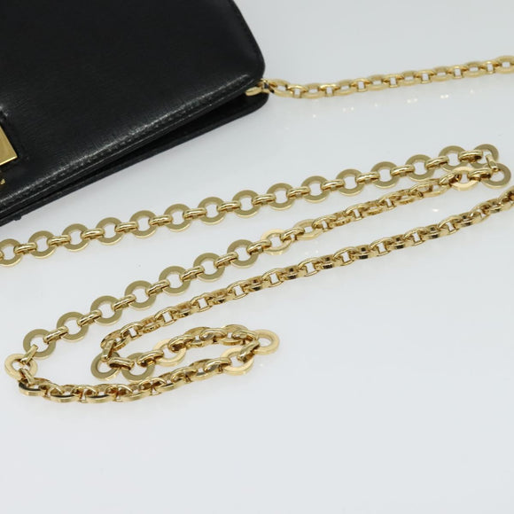 Salvatore Ferragamo Chain Shoulder Bag Leather Black Gold Auth 122921