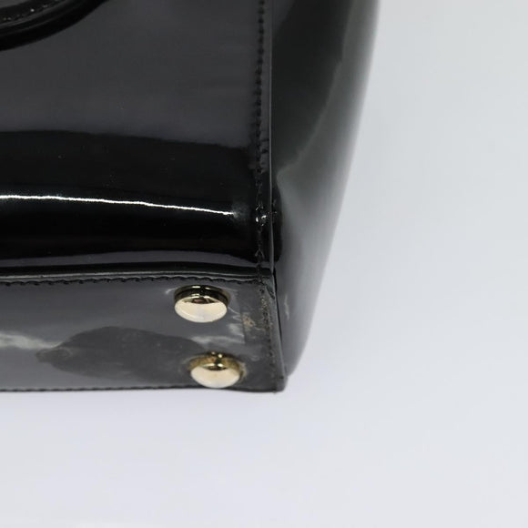 VERSACE Hand Bag Patent leather 2way Black Gold Auth 122926
