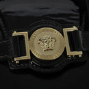 VERSACE Hand Bag Patent leather 2way Black Gold Auth 122926-18