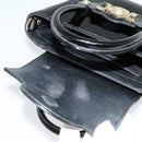 VERSACE Hand Bag Patent leather 2way Black Gold Auth 122926-9