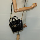 VERSACE Hand Bag Patent leather 2way Black Gold Auth 122926-22