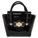 VERSACE Hand Bag Patent leather 2way Black Gold Auth 122926-13