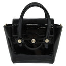 VERSACE Hand Bag Patent leather 2way Black Gold Auth 122926-2