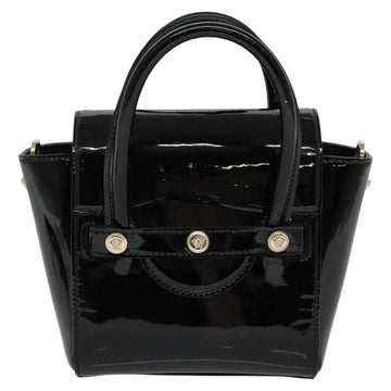 VERSACE Hand Bag Patent leather 2way Black Gold Auth 122926 - 0