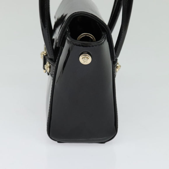 VERSACE Hand Bag Patent leather 2way Black Gold Auth 122926