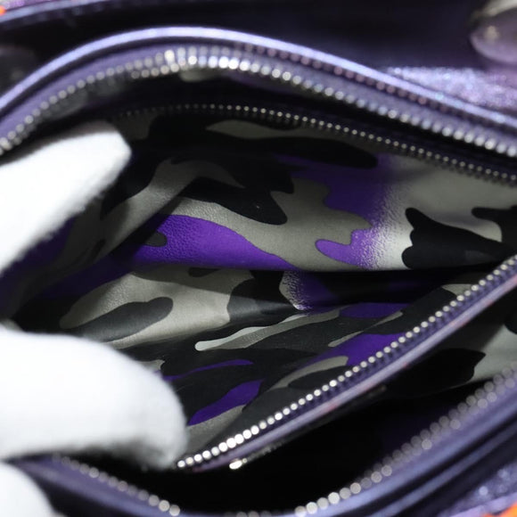 Christian Dior Lady Dior Canage Hand Bag Leather 2way Purple Silver Auth 122927