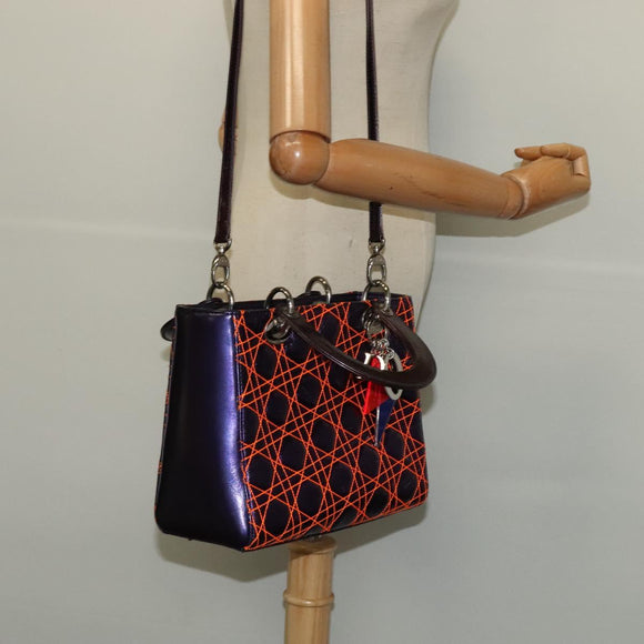 Christian Dior Lady Dior Canage Hand Bag Leather 2way Purple Silver Auth 122927