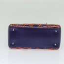Christian Dior Lady Dior Canage Hand Bag Leather 2way Purple Silver Auth 122927-5