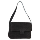 CHANEL Matelasse Shoulder Bag Suede Black Gold CC Auth 122942-1