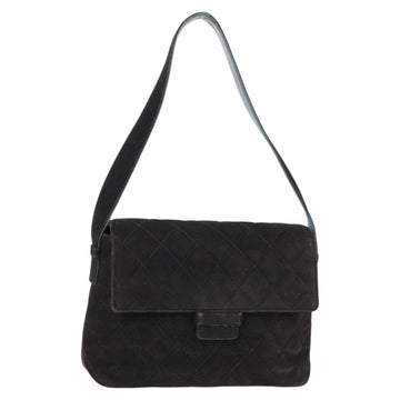 CHANEL Matelasse Shoulder Bag Suede Black Gold CC Auth 122942