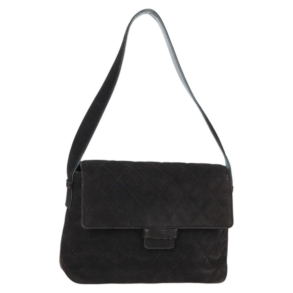 CHANEL Matelasse Shoulder Bag Suede Black Gold CC Auth 122942