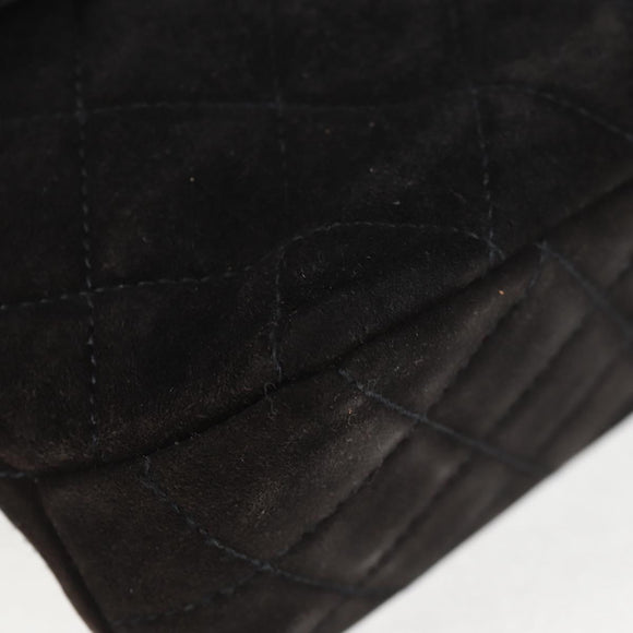 CHANEL Matelasse Shoulder Bag Suede Black Gold CC Auth 122942