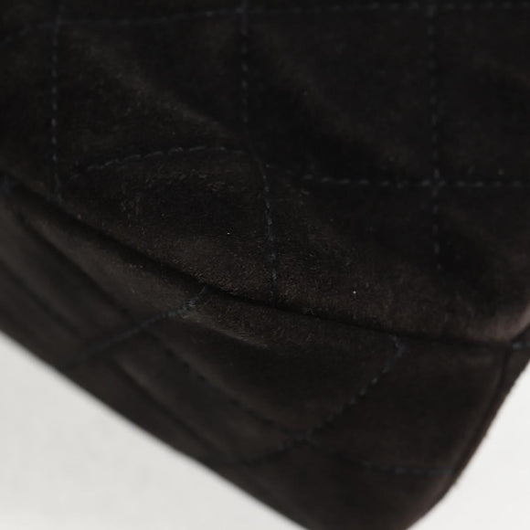 CHANEL Matelasse Shoulder Bag Suede Black Gold CC Auth 122942