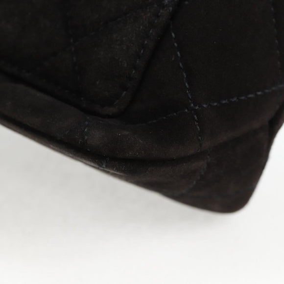 CHANEL Matelasse Shoulder Bag Suede Black Gold CC Auth 122942