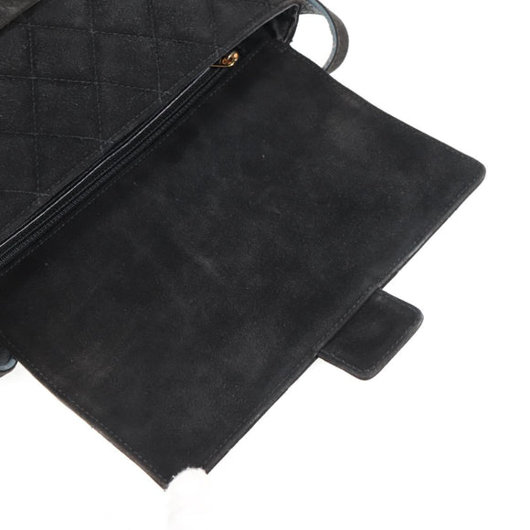 CHANEL Matelasse Shoulder Bag Suede Black Gold CC Auth 122942