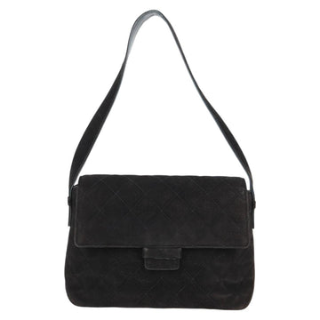 CHANEL Matelasse Shoulder Bag Suede Black Gold CC Auth 122942 - 0