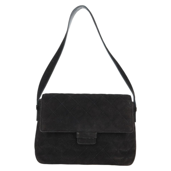 CHANEL Matelasse Shoulder Bag Suede Black Gold CC Auth 122942