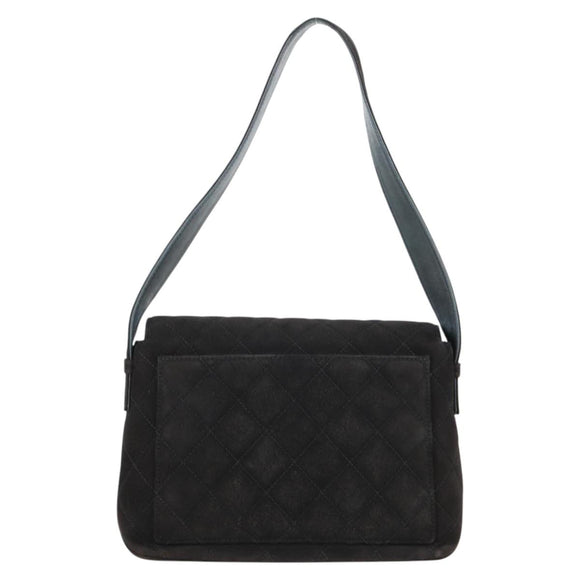 CHANEL Matelasse Shoulder Bag Suede Black Gold CC Auth 122942