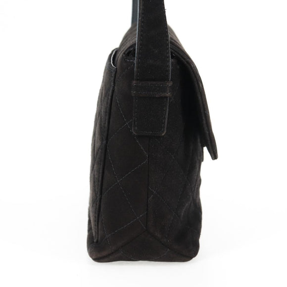 CHANEL Matelasse Shoulder Bag Suede Black Gold CC Auth 122942