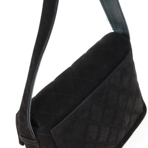 CHANEL Matelasse Shoulder Bag Suede Black Gold CC Auth 122942