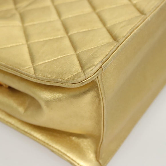 CHANEL Matelasse Hand Bag Lamb Skin Gold Tone CC Auth 122943