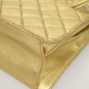 CHANEL Matelasse Hand Bag Lamb Skin Gold Tone CC Auth 122943-11