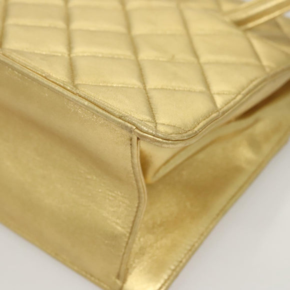 CHANEL Matelasse Hand Bag Lamb Skin Gold Tone CC Auth 122943